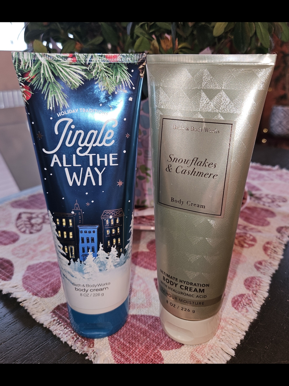 New 2 Bath & Body Works 8 oz Body Creams Snowflake/Cashmere & Jingle All the Way